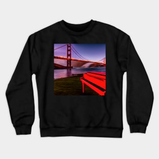 A Red Piano Looking Out At The Golden Gate Bridge At Dusk. Crewneck Sweatshirt